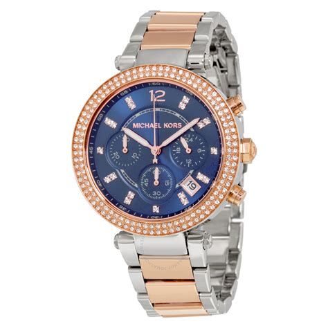 michael kors mk6141 parker chronograph two tone ladies watch|Michael Kors Parker Chronograph Blue Dial Two.